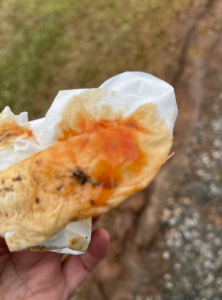 Orange horse mucous on paper towel